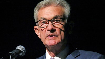 Federal Reserve Chairman Jerome Powell speaks Monday, Oct. 7, 2019, in Salt Lake City, before the premiere of a film commemorating Marriner Eccles, who led the Fed from 1934 until 1948. Powell is stressing the importance of an independent central bank 'absolutely free' from politics. Powell's comments Monday in Salt Lake City came after President Donald Trump has repeatedly pressured Powell to lower interest rates and said the United States is missing out on economic opportunities because of 'boneheads' at the Federal Reserve.