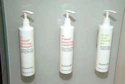This Tuesday, Aug. 27, 2019 file image made from video shows bottles of shampoo, conditioner and shower gel that will replace smaller bottles of them by 2021, filmed at Marriott's headquarters in Bethesda, Md. California Gov. Gavin Newsom announced Wednesday, Oct. 9, 2019, he had signed a law banning hotels from giving guests plastic bottles filled with shampoo, conditioner or soap that is set to take effect starting in 2023. The law follows similar actions by some of the world’s largest hotel chains.