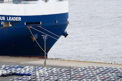 In this July 8, 2019, photo, cars for export are parked at Kawasaki port, near of Tokyo. Japan has logged a third straight month of a trade deficit in September, according to the latest government data, as trade tensions between China and the U.S. crimped exports. Japan’s Finance Ministry reported Monday, Oct. 21, the nation’s trade deficit in September totaled 122.98 billion yen ($1.13 billion).