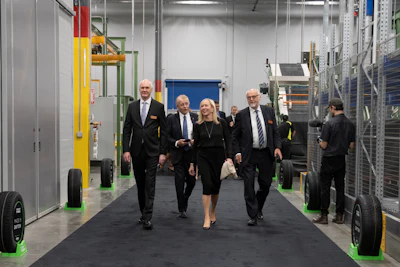 Nokian Tyres CEO Hille Korhonen arrives for the grand opening of the company’s Dayton, TN, factory.
