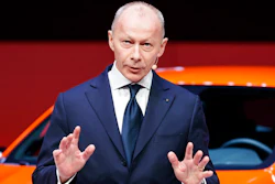 In this Tuesday, March 5, 2019 file photo, Thierry Bollore, Renault Chief Executive Officer, speaks during the presentation of the new Renault Clio as part of the press day at the '89th Geneva International Motor Show' in Geneva, Switzerland. French carmaker Renault has dismissed its chief executive officer, overhauling its leadership once again after the jailing of its previous chairman and CEO. The decision by the board on Friday Oct. 11, 2019, to dismiss Thierry Bollore was effective immediately.