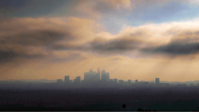 In this Oct. 26, 2018, file photo, downtown Los Angeles is shrouded in early morning coastal fog and smog.
