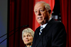 In this Nov. 6, 2018 file photo, Democratic Senate candidate, former Gov. Phil Bredesen speaks to supporters after he conceded to Rep. Marsha Blackburn, R-Tenn., in their race for the U.S. Senate in Nashville, Tenn., as his wife Andrea Conte stands next to him. A new business venture by Bredesen takes on global warming by helping companies fund solar panels in communities with dirty-power electric grids. The Democrat plans to introduce Clearloop on Tuesday, Oct. 22, 2019, at a conference headlined by former New York Mayor Michael Bloomberg. It's Bredesen's first big public foray since losing a U.S. Senate bid last year.