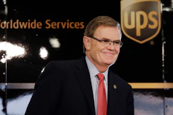 In this Sept. 14, 2018 file photo, United Parcel Service Chairman and CEO David Abney is interviewed on the floor of the New York Stock Exchange.
