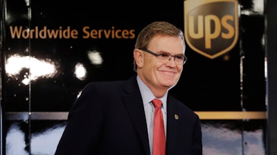 In this Sept. 14, 2018 file photo, United Parcel Service Chairman and CEO David Abney is interviewed on the floor of the New York Stock Exchange.