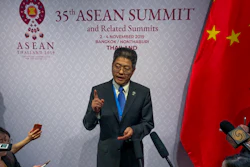Chinese Vice Foreign Minister Le Yucheng speaks to reporters during ASEAN summit in Nonthaburi, Thailand on Monday.