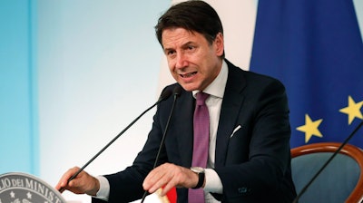 Italian Prime Minister Giuseppe Conte attends a press conference at the end of a Cabinet Minister meeting in Rome on Wednesday.