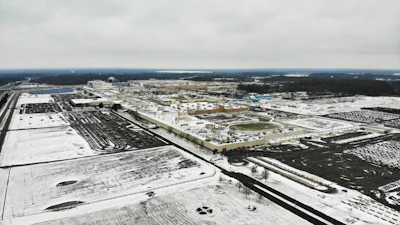In this Nov. 28, 2018 file photo, snow covers the perimeter of the General Motors' Lordstown plant in Lordstown, OH.