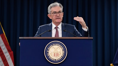 In this Oct. 30, 2019 file photo, Federal Reserve Chairman Jerome Powell speaks during a news conference in Washington.