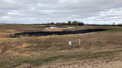 This photo shows affected land from a Keystone oil pipeline leak near Edinburg, North Dakota.