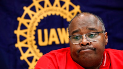 Rory Gamble, acting head of the United Auto Workers union answers questions in Southfield, Mich., Wednesday, Nov. 6, 2019. UAW President Gary Jones was placed on paid leave last weekend after a key ally was charged. Joe Ashton, a retired vice president of the UAW on Wednesday became the 13th person to be charged in a widening federal investigation of corruption at the union and auto companies.