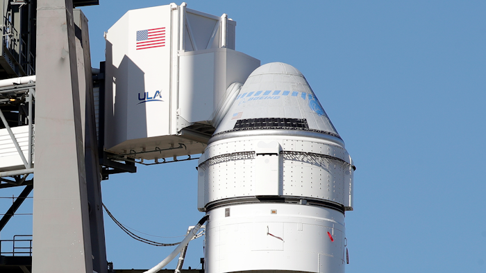 A Boeing Starliner spacecraft sits on a United Launch Alliance Atlas 5 rocket at the Cape Canaveral Air Force Station, Dec. 4, 2019.