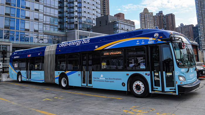 MTA rolled out its first all-electric articulated bus Sunday.