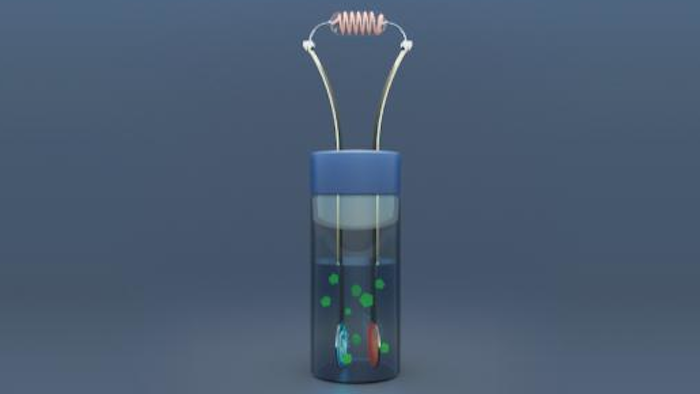 This is a schematic of the all-polymer biofuel cell, which draws energy from the glucose naturally present in saliva.