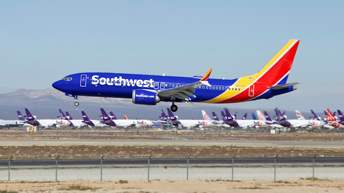 In this March 23, 2019, file photo, a Southwest Airlines Boeing 737 Max aircraft lands at the Southern California Logistics Airport in the high desert town of Victorville, Calif. The union president of Southwest Airlines pilots worries that Boeing may be rushing the 737 Max back into service, and he says Southwest should consider buying planes from another company. The union president, Jon Weaks, adds that Boeing has exhibited arrogance and greed that will haunt the company forever.