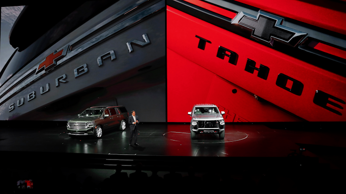 Mark Reuss, President, General Motors, talks about the new 2021 Chevrolet Suburban and Tahoe in Detroit, Tuesday, Dec. 10, 2019. Global concerns about climate change are not stopping General Motors from making hulking SUVs for U.S. drivers. GM on Tuesday rolled out the next generation of its big truck-based SUVs with more space and features.