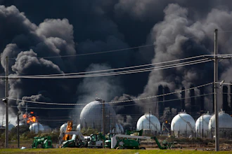 Smoke from an explosion at the TPC Group plant is seen Wednesday, Nov. 27, 2019, in Port Neches, Texas. Two massive explosions 13 hours apart tore through the chemical plant Wednesday, and one left several workers injured.
