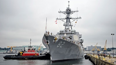 In this Sept. 6, 2019 file photo, the U.S. Navy Arleigh Burke-class guided missile destroyer USS Lassen (DDG-82) moors at Fort Trumbull State Park in New London, Conn. The Navy is proposing construction cutbacks and accelerated ship retirements that would delay, or sink, the Navy’s goal of a larger fleet — and potentially hurt shipyards, according to an initial proposal. The proposal would shrink the size of the fleet from today’s level of 293 ships to 287 ships, a far cry from the official goal of 355 ships established in the 2018 National Defense Authorization Act.
