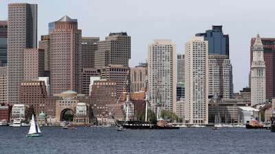 Boston skyline as seen from Boston Harbor in 2018.