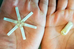 This undated photo provided by MIT/Langer Lab shows a star-shaped gastric resident dosage form of birth control that can be folded into a standard capsule and orally ingested. The dosage form resides in the stomach for up to a month where it releases the contraceptive drug.​