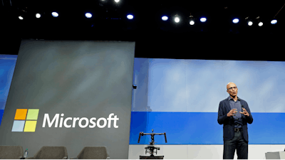 In this Nov. 28, 2018, file photo, Microsoft CEO Satya Nadella speaks during the annual Microsoft Corp. shareholders meeting in Bellevue, Wash.