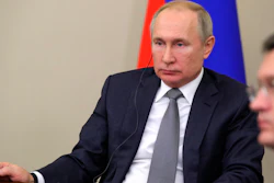 Russian President Vladimir Putin attends a joint video conference with Chinese President Xi Jinping during inaugurating the Power of Siberia pipeline in the Bocharov Ruchei residence in the Black Sea resort of Sochi, Russia, Monday, Dec. 2, 2019. China and Russia launched Monday a more than 6,000 kilometer-long gas pipeline in one realization of the countries' long-planned energy partnerships.