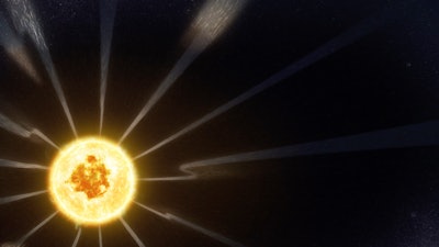 This image, taken from video animation provided by NASA, shows flips in the direction of the magnetic field embedded in the solar wind that flows out from the Sun, as detected by the NASA's Parker Solar Probe's FIELDS instrument.
