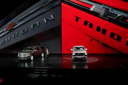 Mark Reuss, President, General Motors, talks about the new 2021 Chevrolet Suburban and Tahoe in Detroit, Tuesday, Dec. 10, 2019. Global concerns about climate change are not stopping General Motors from making hulking SUVs for U.S. drivers. GM on Tuesday rolled out the next generation of its big truck-based SUVs with more space and features.
