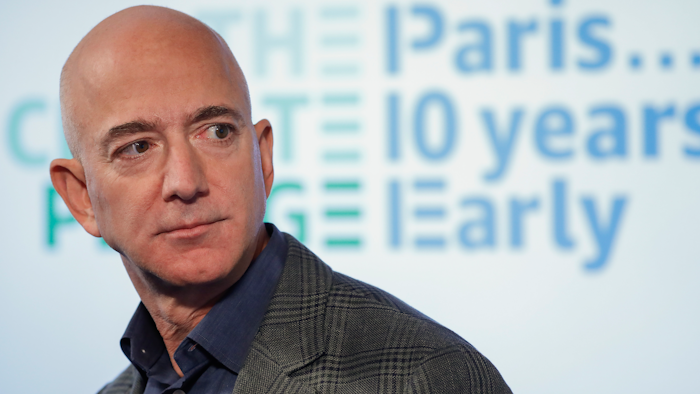 In this Sept. 19, 2019, file photo, Amazon CEO Jeff Bezos speaks during his news conference at the National Press Club in Washington.