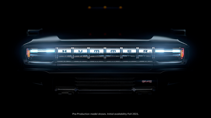 This undated image provided by General Motors shows the grill on a battery-powered Hummer pickup truck. General Motors announced Thursday, Jan. 30, 2020, that it will start the pickup truck in September of 2021.