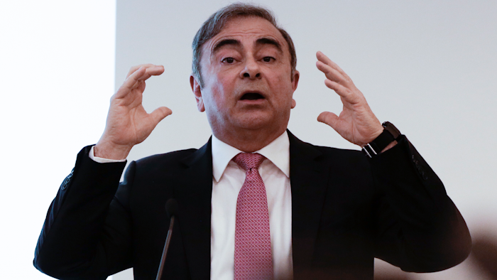 Former Nissan chairman Carlos Ghosn speaks at a press conference in Beirut, Jan. 8, 2020.