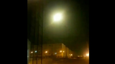 This image taken from a video on Wednesday Jan. 8, 2020 and provided by Nariman Gharib shows an object said to be the Ukrainian jetliner flying in sky at the moment of explosion with a flash of light. Western leaders have said the plane appeared to have been unintentionally hit by a surface-to-air missile near Tehran, just hours after Iran launched a series of ballistic missiles at two US bases in Iraq to avenge the killing of its top general in an American airstrike last week. Iran on Friday Jan. 10, 2020, denied the allegations.