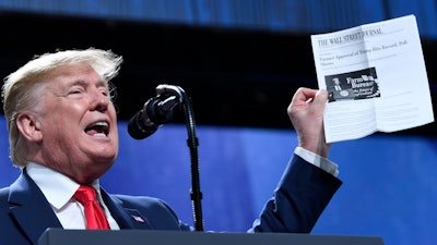 President Donald Trump speaks at the American Farm Bureau Federation's convention in Austin, Texas, Sunday, Jan. 19, 2020.