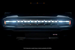This undated image provided by General Motors shows the grill on a battery-powered Hummer pickup truck. General Motors announced Thursday, Jan. 30, 2020, that it will start the pickup truck in September of 2021.