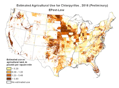 Chlorpyrifos is used nationwide on crops including vegetables, fruit, wheat, corn and soybeans.