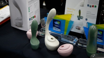 Lora DiCarlo offers a complete line of robotic sexual stimulation devices for women shown here at the CES Unveiled media preview event, Sunday, Jan. 5, 2020, in Las Vegas.