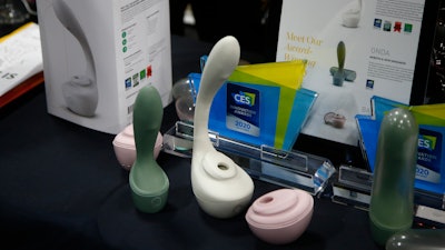 Lora DiCarlo offers a complete line of robotic sexual stimulation devices for women shown here at the CES Unveiled media preview event, Sunday, Jan. 5, 2020, in Las Vegas.