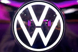 Picture taken on Nov.4, 2019 shows the VW logo on a car at a VW factory opening ceremony for electric cars in Zwickau, Germany.