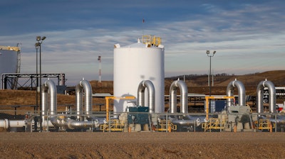 In this Nov. 6, 2015, file photo, a TransCanada's Keystone pipeline facility is seen in Hardisty, Alberta. Plans for construction of the Keystone XL oil sands pipeline through South Dakota inched forward last week with several approvals at both the federal and state levels, but opponents in in the state say they haven't given up on preventing, or at least slowing, the pipeline's construction. TC Energy, the Canadian company building the pipeline, plans to begin construction in August 2020, according to a court filing in Montana that also spells out planned work in that state and Nebraska.