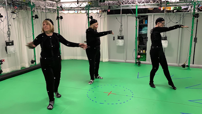 Volunteers on the exercise program wear motion capture suits to analyze how their range of movement has improved over the course of six weeks.