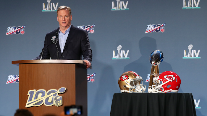NFL Commissioner Roger Goodell speaks at a press conference ahead of Super Bowl LIV, Wednesday, Jan. 29, 2020 in Miami.