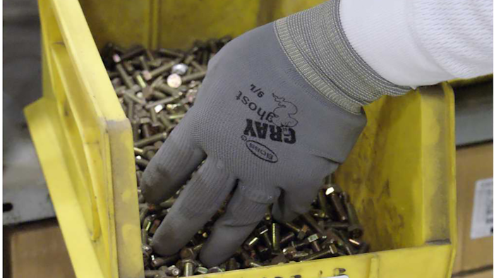 The Boss Gray Ghost Palm Dip glove has a knit wrist and a breathable back.