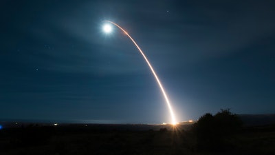 An unarmed Minuteman III intercontinental ballistic missile launches during a developmental test at 12:33 a.m. Pacific Time Wednesday, Feb. 5, 2020, at Vandenberg Air Force Base, Calif.