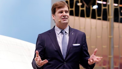 In this March 28, 2018 file photo, Jim Farley, Jr. executive vice president and president of Global Markets of the Ford Motor Company, is shown in this photo during New York International Auto Show.