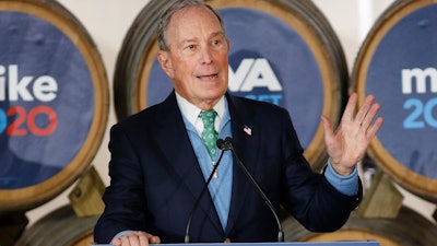 Democratic presidential candidate Mike Bloomberg speaks during a campaign event at Hardywood Park Craft Brewery in Richmond, Va., Saturday, Feb. 15, 2020.