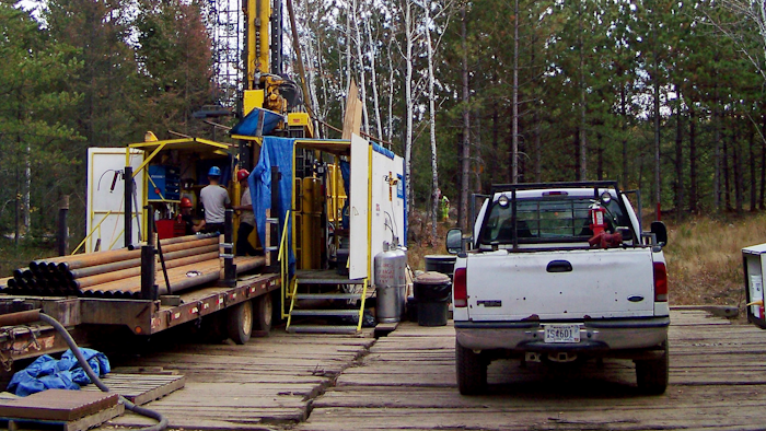 In this Oct. 4, 2011, file photo, a prospecting drill rig bores into the bedrock near Ely, Minn., in search of copper, nickel and precious metals that Twin Metals Minnesota LLC hopes to mine near the Boundary Waters Canoe Area Wilderness in northeastern Minnesota.