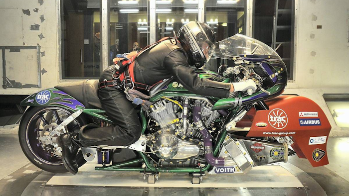 The Airbus Engineering Design & Services initiative offers the company’s knowledge and skills to other industries as illustrated by this wind tunnel evaluation of a motorcycle.