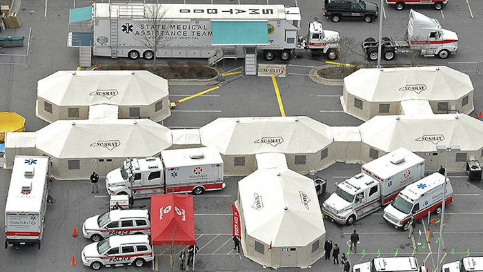 Western Shelter emergency response shelters being used in a preparedness exercise.