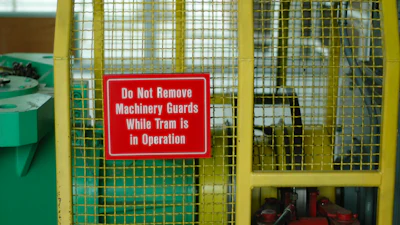 Machine guards restrict access while machinery is in motion.