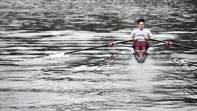 Samantha Kolovson, a UW doctoral student in human centered design and engineering, rowing on Lake Union in Seattle. Kolovson was on the rowing team as an undergraduate at the University of Massachusetts Amherst.
